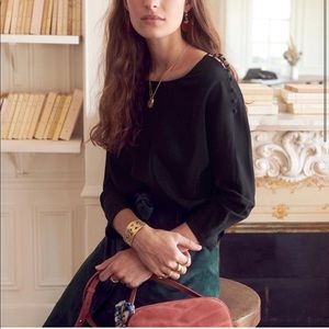 Sezane Emmy Silk Blouse Women’s 4/36 Dolman Sleeve Top Black